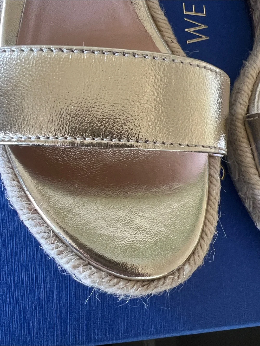 Stuart Weitzman Metallic Gold Espadrille Wedge Sandals - Picture 6 of 9